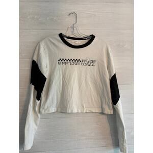 Vans Off The Wall Cropped Long Sleeve Black & White Tee Shirt Top Women’s